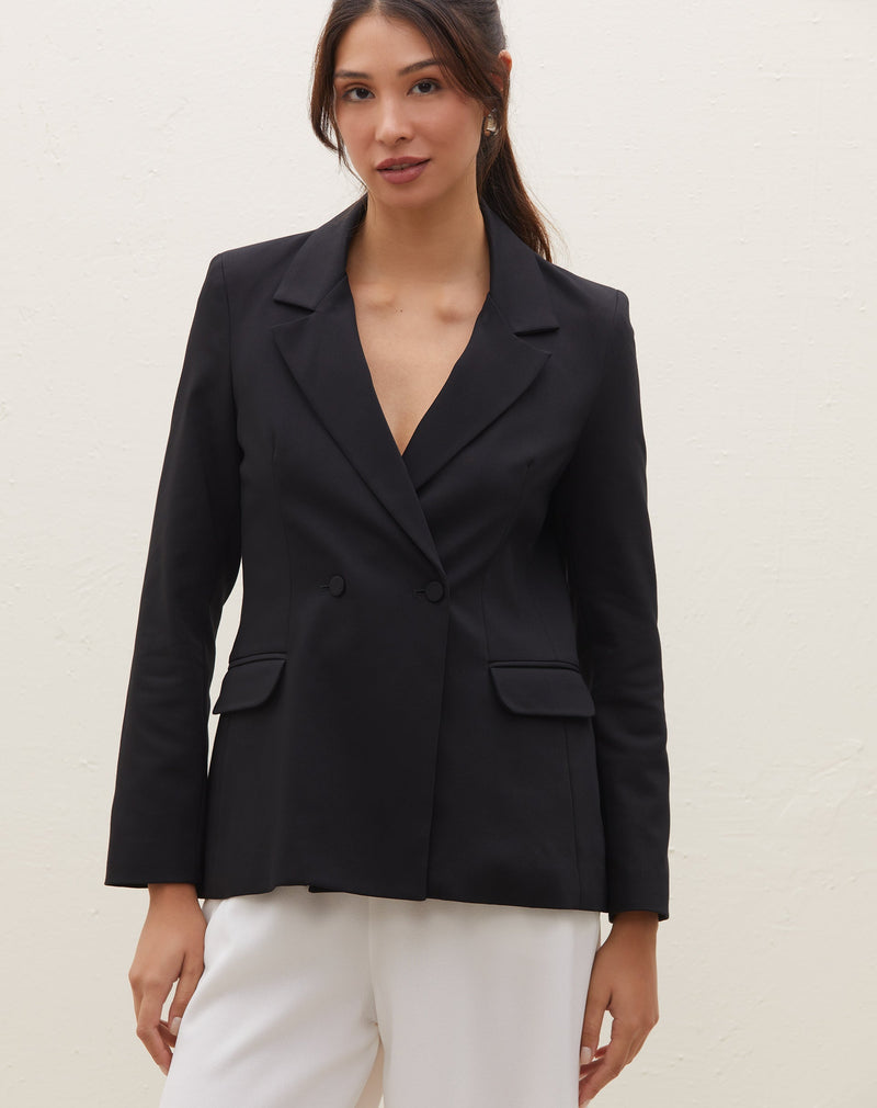 Blazer Alongado Botões Forrados - Preto