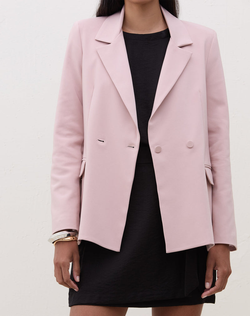 Blazer Alongado Botões Forrados - Rosa Claro