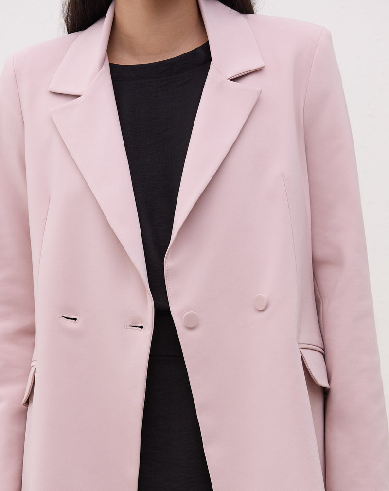 Blazer Alongado Botões Forrados - Rosa Claro