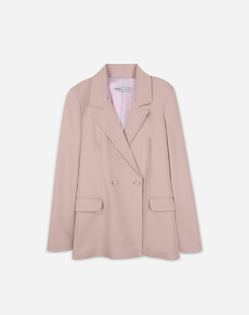 Blazer Alongado Botões Forrados - Rosa Claro