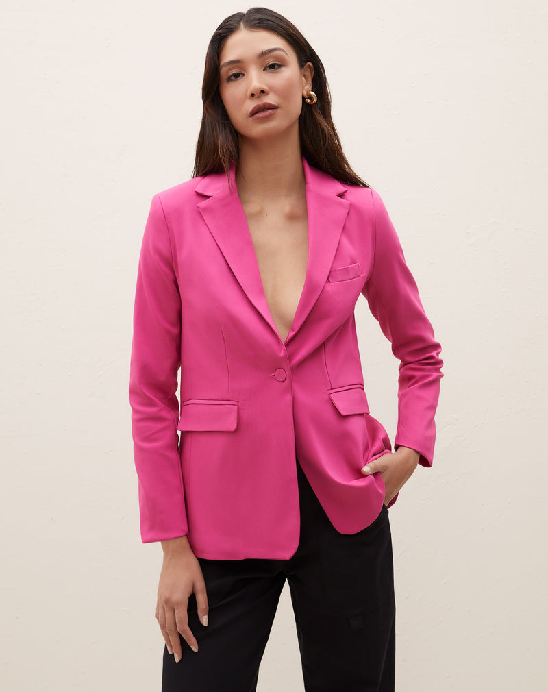 Blazer Reto com Bolso e Lapela - Rosa