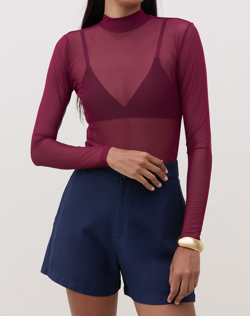 Blusa Gola Alta de Tule - Vinho