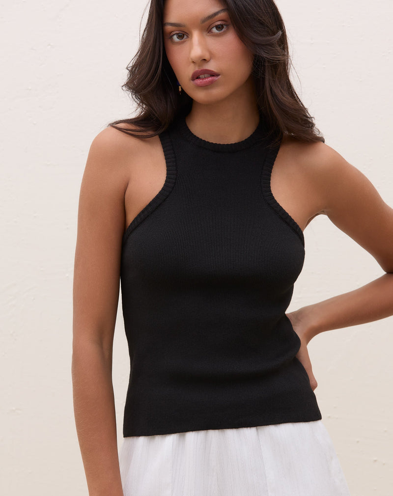 Blusa com Decote Halter de Tricot - Preto