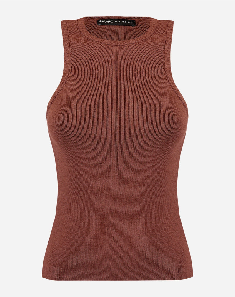 Blusa com Decote Halter de Tricot - Marrom