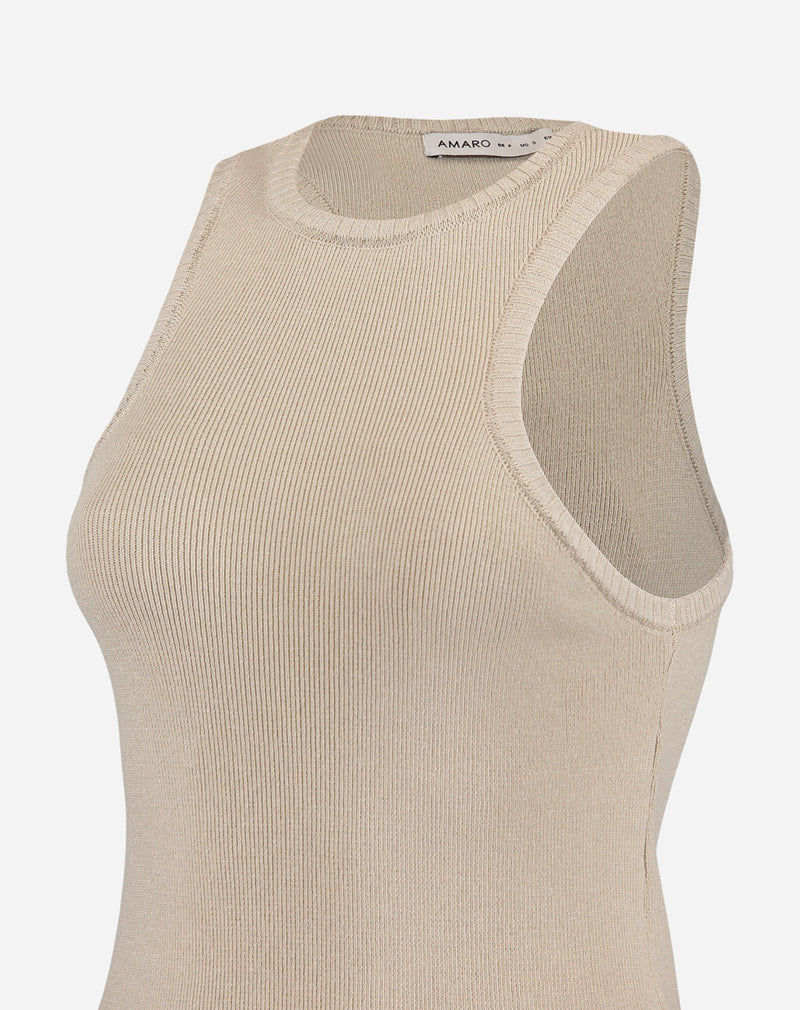 Blusa com Decote Halter de Tricot - Caqui