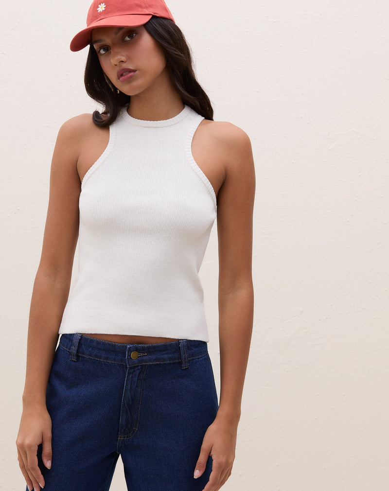 Blusa com Decote Halter de Tricot - Off-white