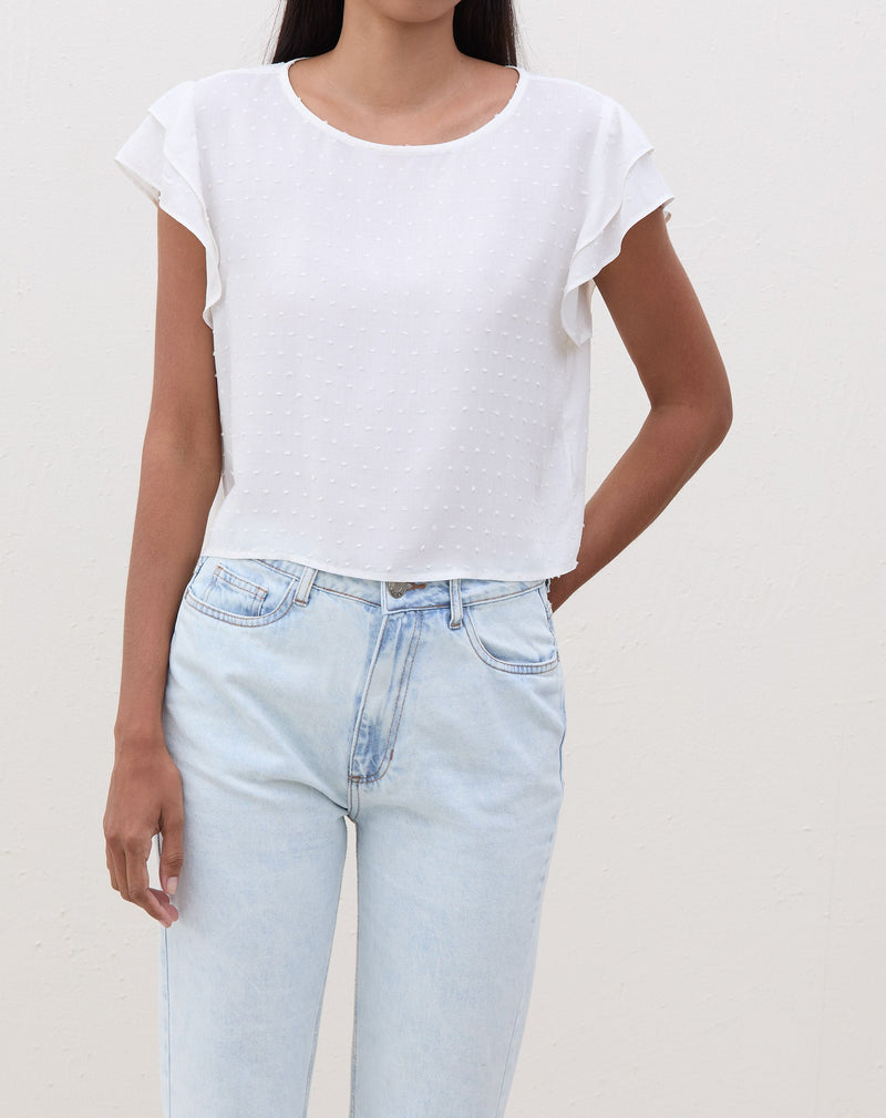 Blusa Texturizada com Manga de Babados  - Off-white