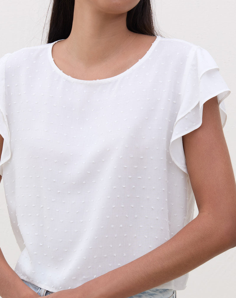 Blusa Texturizada com Manga de Babados  - Off-white