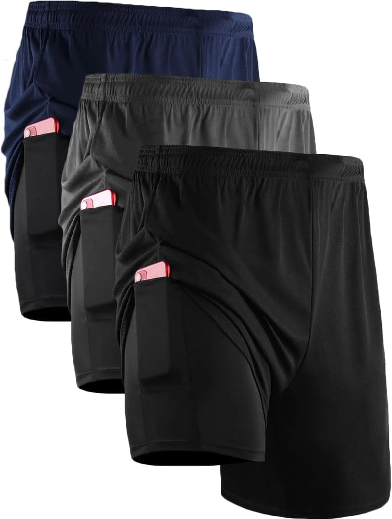 Kit 3 Shorts Masculino 2 em 1 Fitness Bermuda Treino