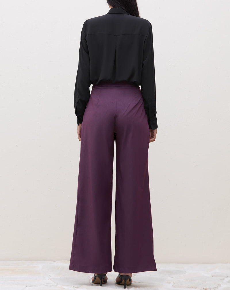 Calça Wide Leg Cintura Alta - Roxo