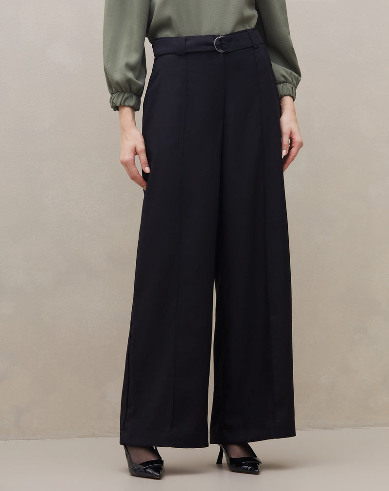 Calça Wide Leg com Cinto Alfaiataria  - Preto