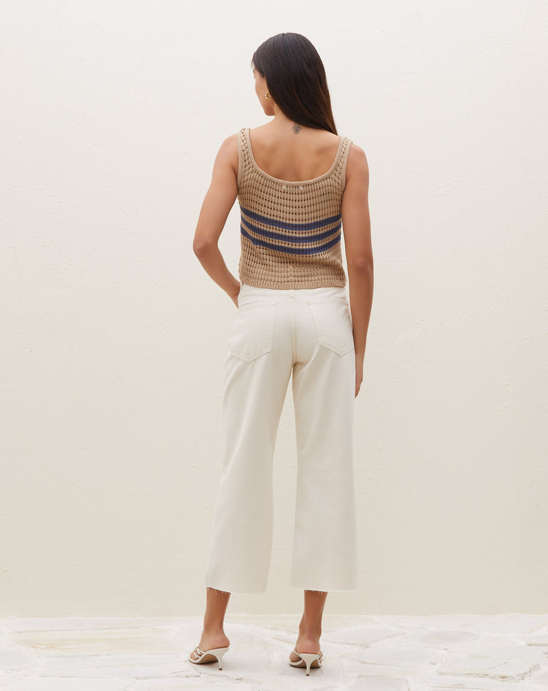 Calça Sarja Wide Cropped  - Off-white