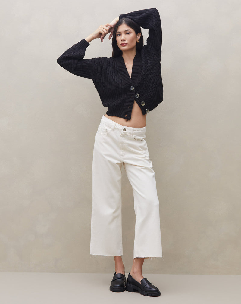 Calça Sarja Wide Cropped  - Off-white