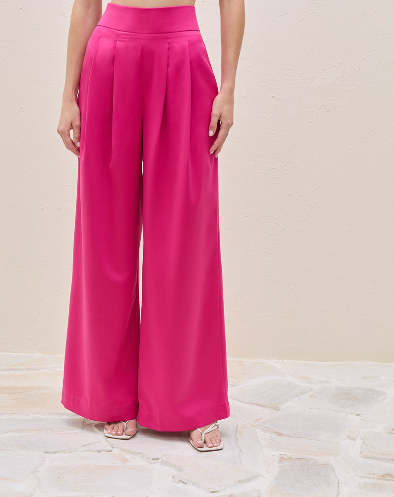 Calça Wide Leg com Pregas Alfaiataria - Rosa Escuro