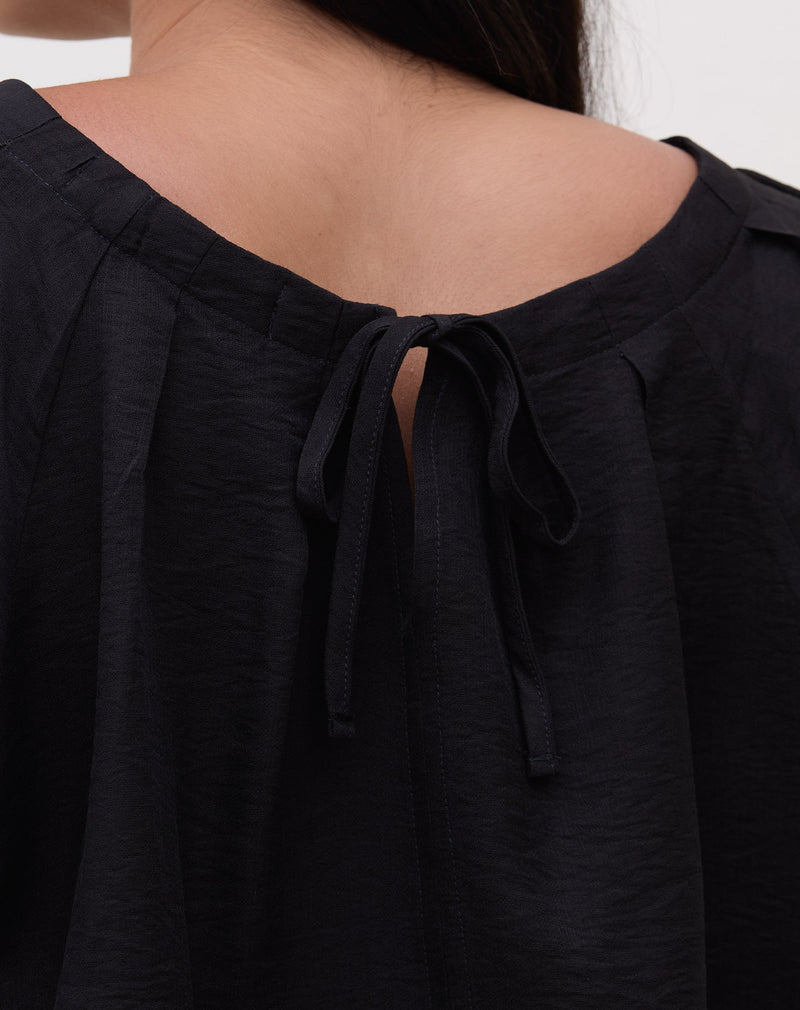 Blusa Ampla de Manga Curta - Preto