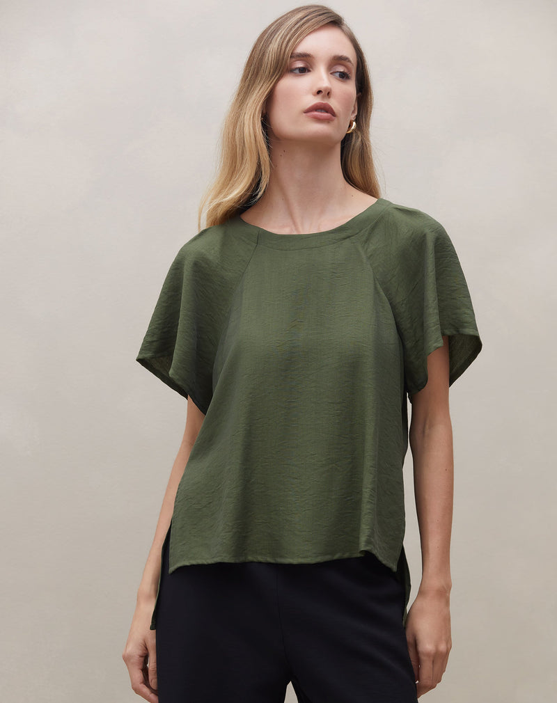 Blusa Ampla de Manga Curta - Verde Militar