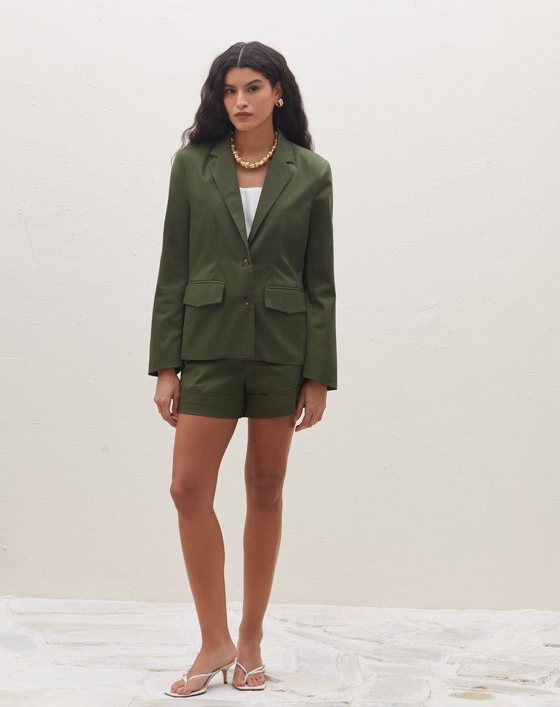 Blazer Slim Abotoamento Simples - Verde Escuro