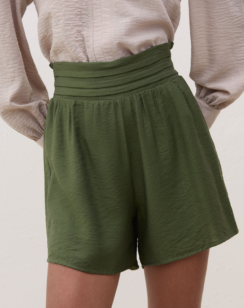 Shorts Cintura Alta Cós Lastex - Verde Militar