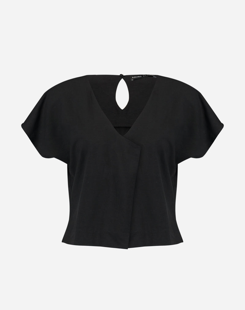 Blusa Manga Curta Decote V - Preto