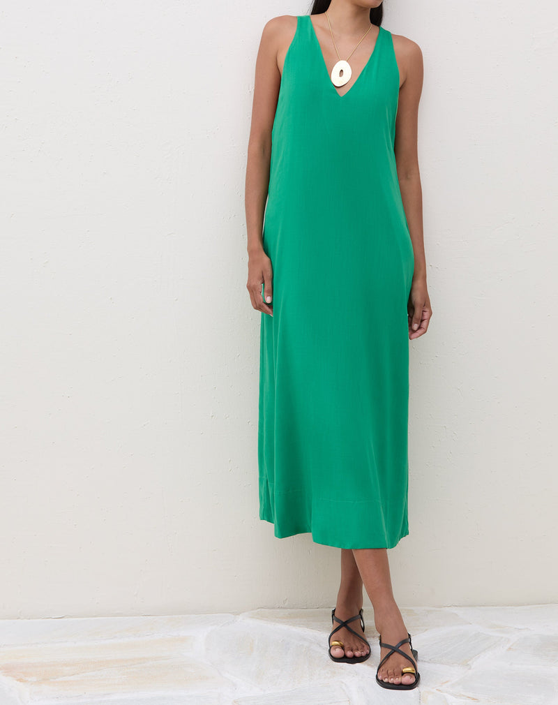 Vestido Longo Regata Decote V - Verde