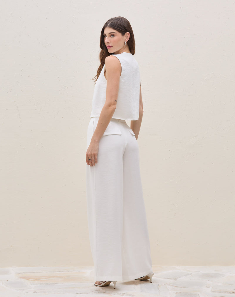 Calça Wide Leg com Pregas - Off-white