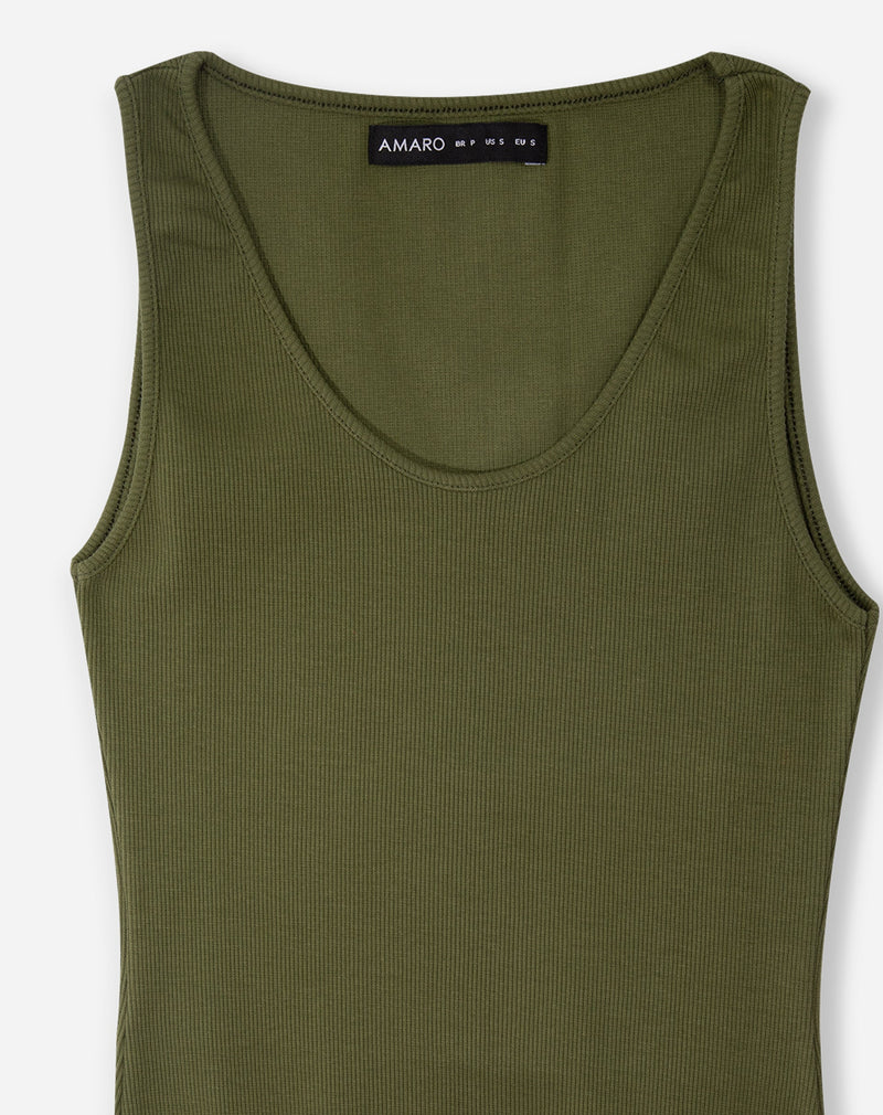 Body Decote U de Malha - Verde Militar