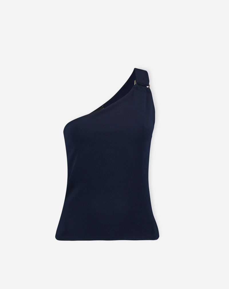 Blusa Um Ombro Só de Malha - Azul Marinho