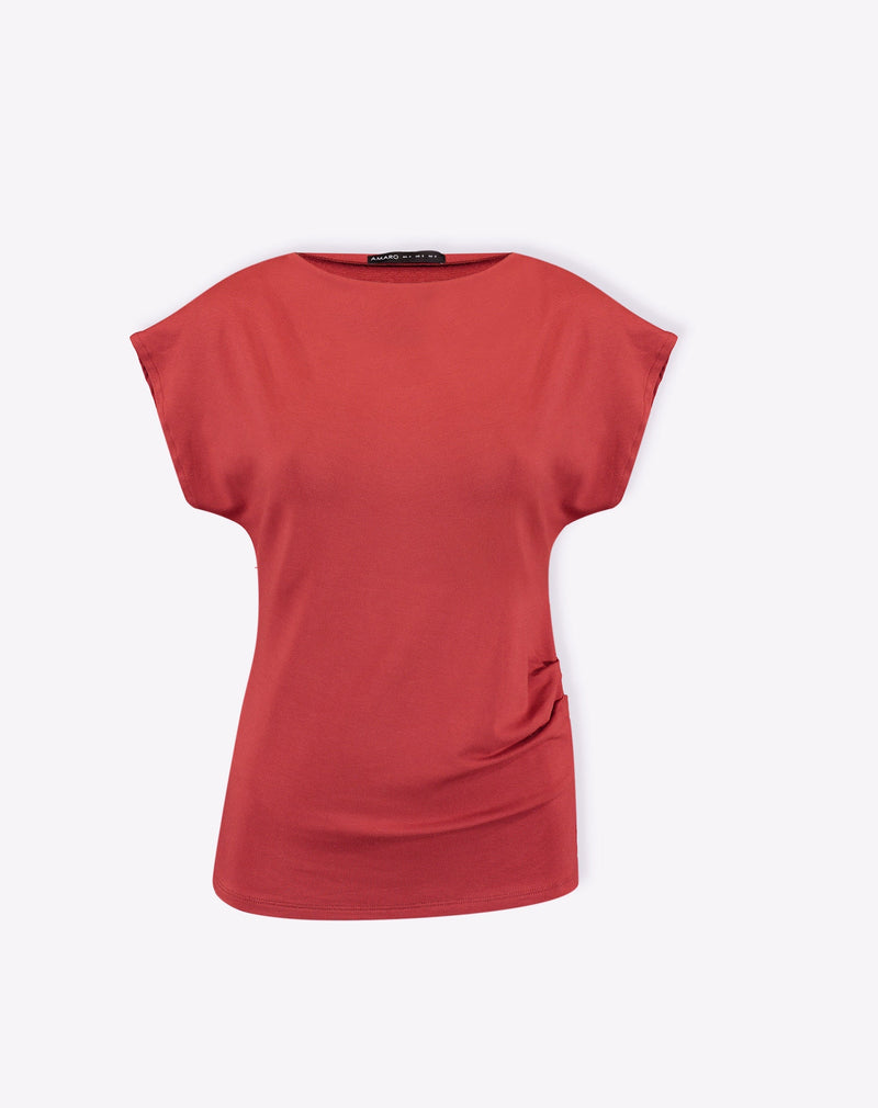 Blusa com Decote Assimétrico de Malha - Vermelho Queimado