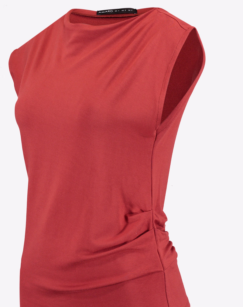 Blusa com Decote Assimétrico de Malha - Vermelho Queimado