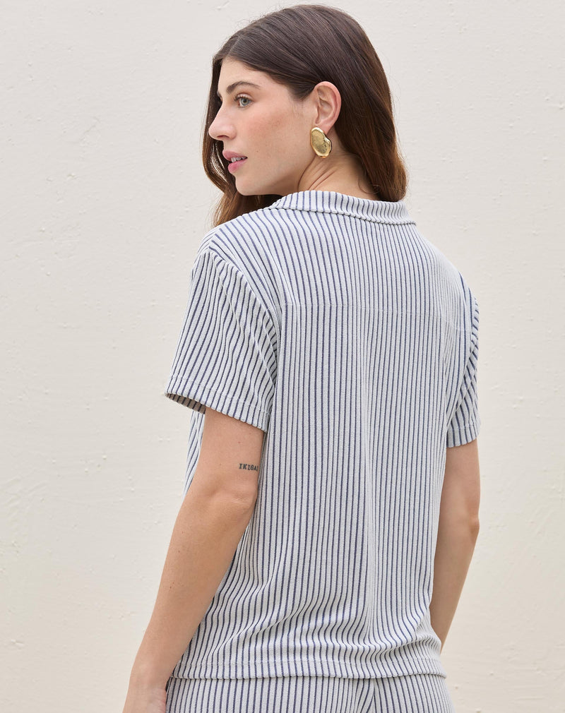 Blusa Gola Polo de Malha Atoalhado - Off-white