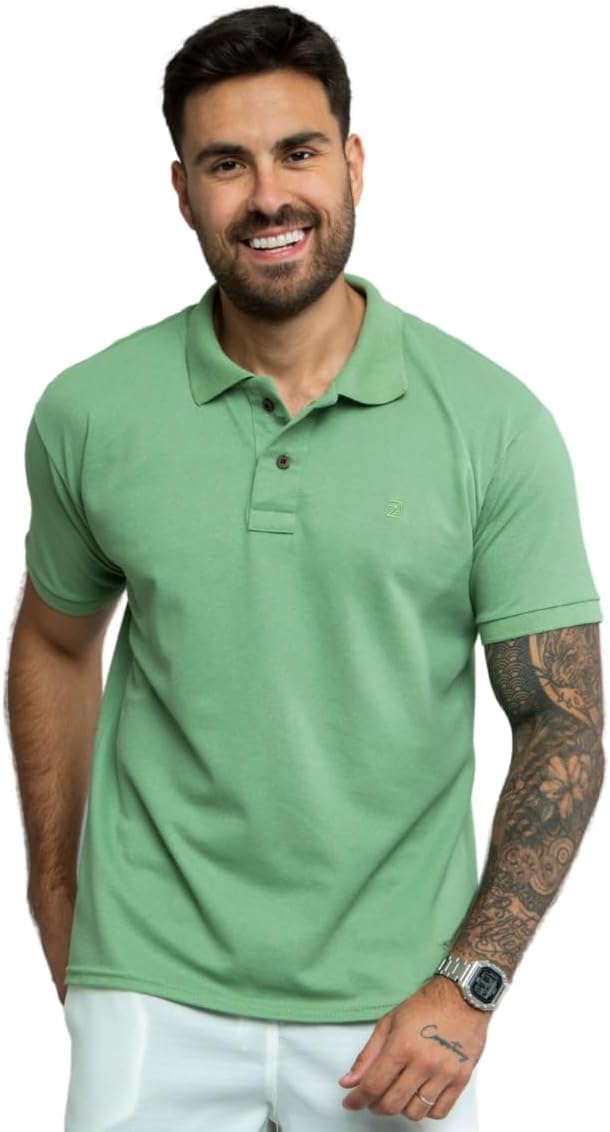 Camisa Polo Masculina Algodão Piquet (BR, Alfa, GG, Regular, Verde)