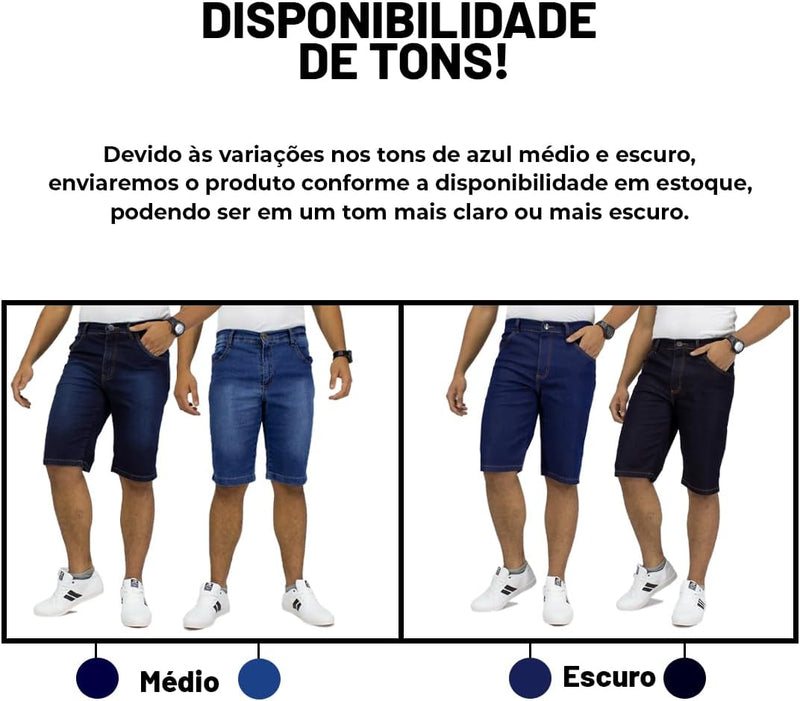 Kit 3 Bermudas Jeans Masculina Lycra Elastano