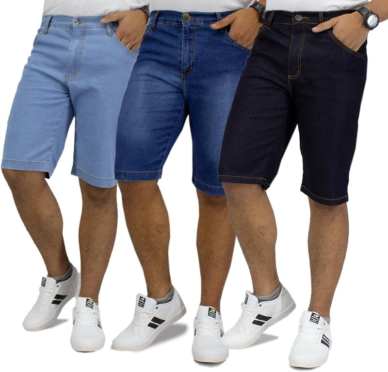 Kit 3 Bermudas Jeans Masculina Lycra Elastano