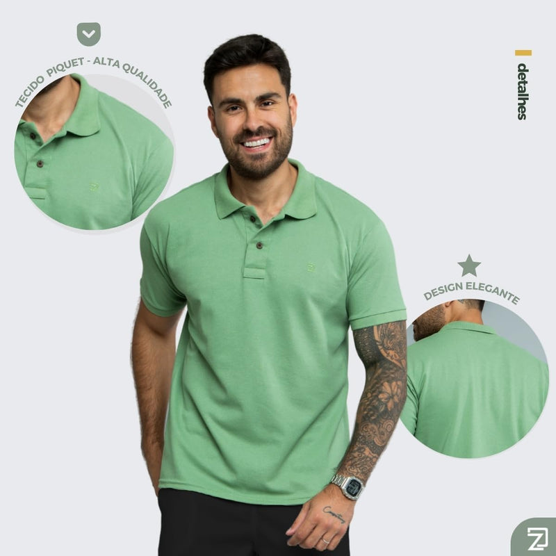 Camisa Polo Masculina Algodão Piquet (BR, Alfa, GG, Regular, Verde)