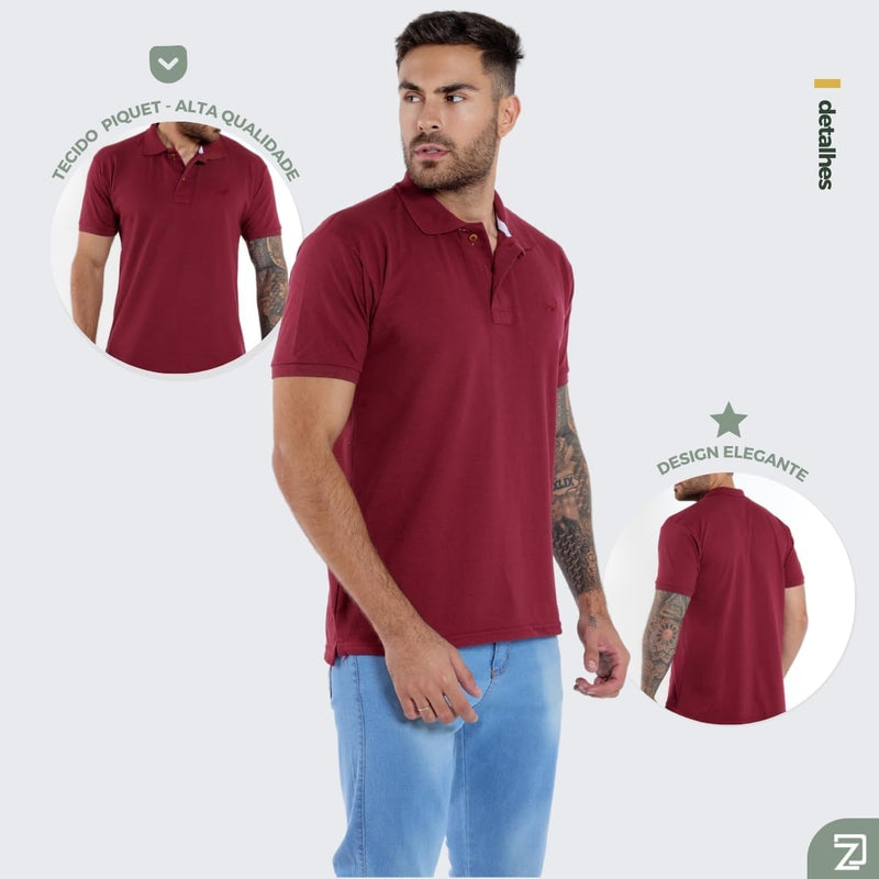 Kit 5 Camisa Polo Envoy Tecido Piquet Básica Masculina