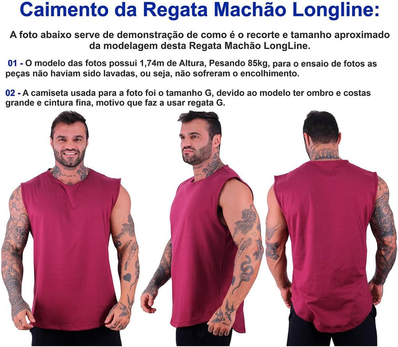 Regata Machão Longline Masculina MXD Conceito Sem Manga Treino Academia Musculação Lisa Cores Básicas