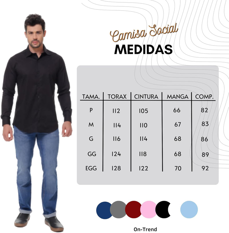 Kit 3 Camisa Social Masculina Slim Fit Premium Pronta Entreg (BR, Alfa, GG, Slim, Variadas)