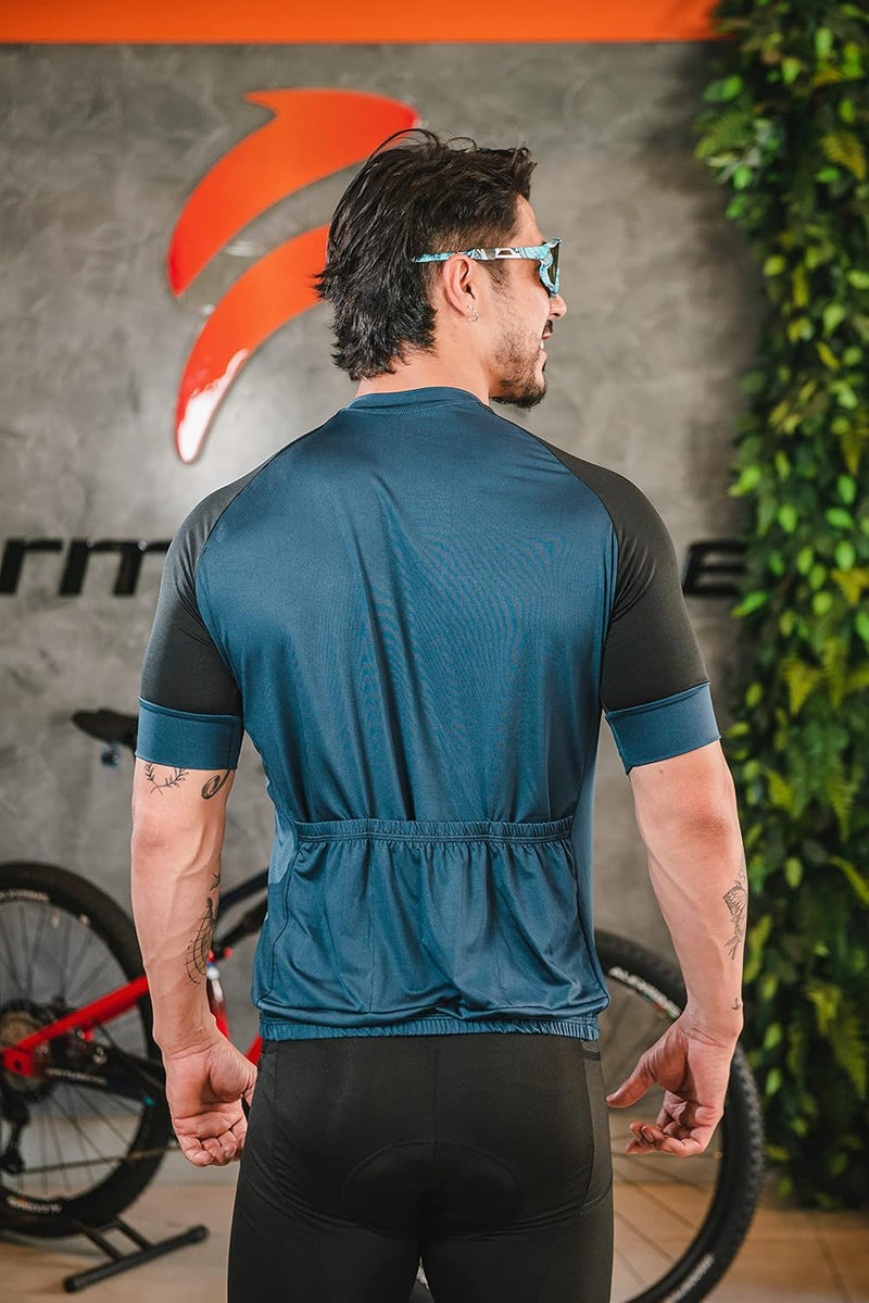 Camisa de Ciclismo Masculina Manga Curta Slim Confortável 3 Bolsos Cores Básicas