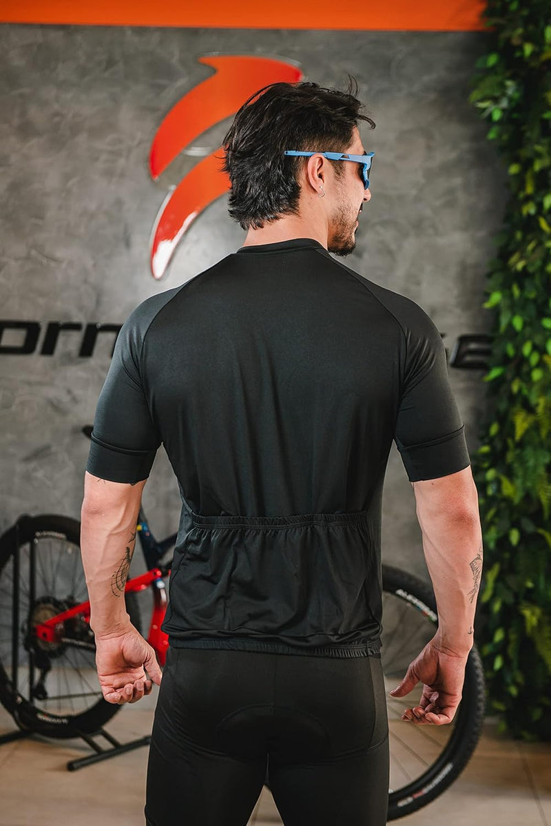 Camisa de Ciclismo Masculina Manga Curta Slim Confortável 3 Bolsos Cores Básicas