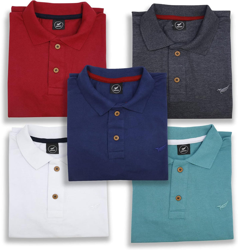 Kit 5 Camisa Polo Envoy Tecido Piquet Básica Masculina