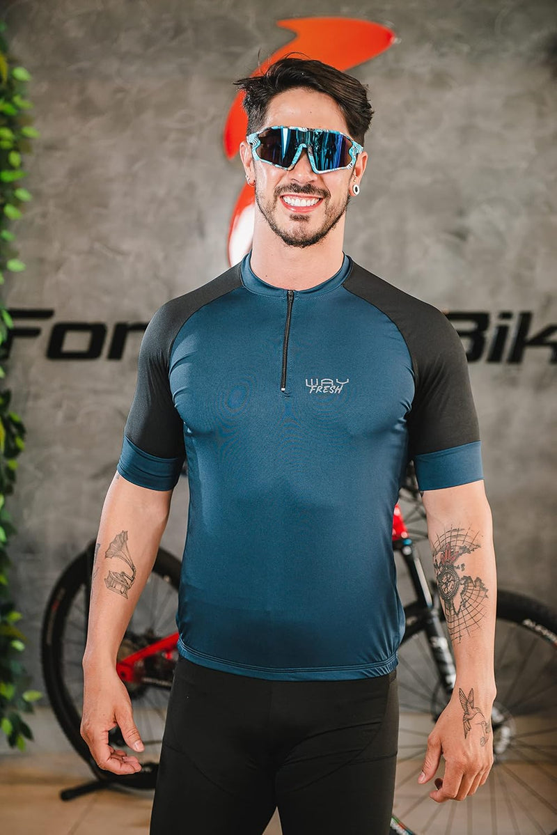 Camisa de Ciclismo Masculina Manga Curta Slim Confortável 3 Bolsos Cores Básicas