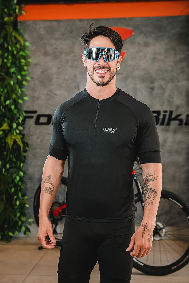 Camisa de Ciclismo Masculina Manga Curta Slim Confortável 3 Bolsos Cores Básicas