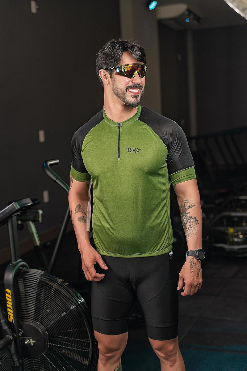 Camisa de Ciclismo Masculina Manga Curta Slim Confortável 3 Bolsos Cores Básicas