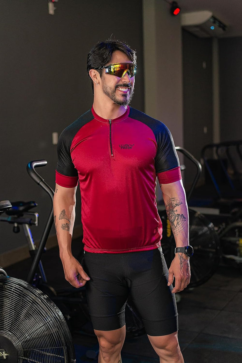 Camisa de Ciclismo Masculina Manga Curta Slim Confortável 3 Bolsos Cores Básicas