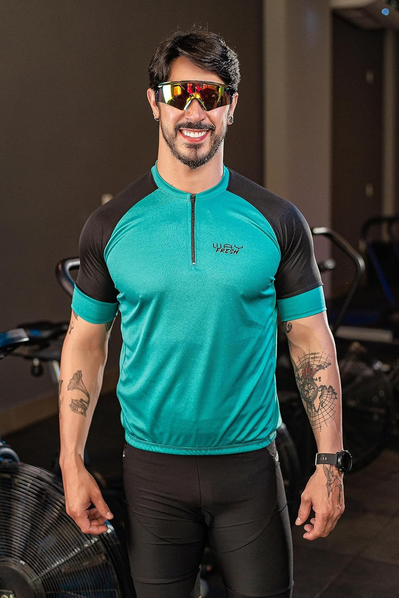 Camisa de Ciclismo Masculina Manga Curta Slim Confortável 3 Bolsos Cores Básicas