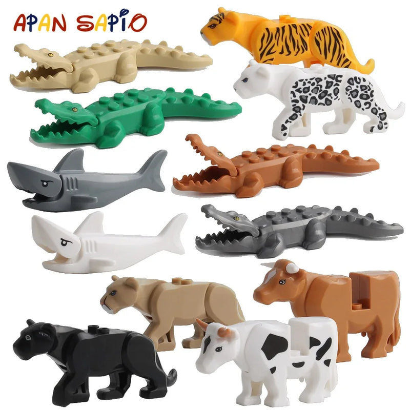 Blocos de construção de animais modelo crocodilo leopardo jogos educativos figura tijolo brinquedos para crianças