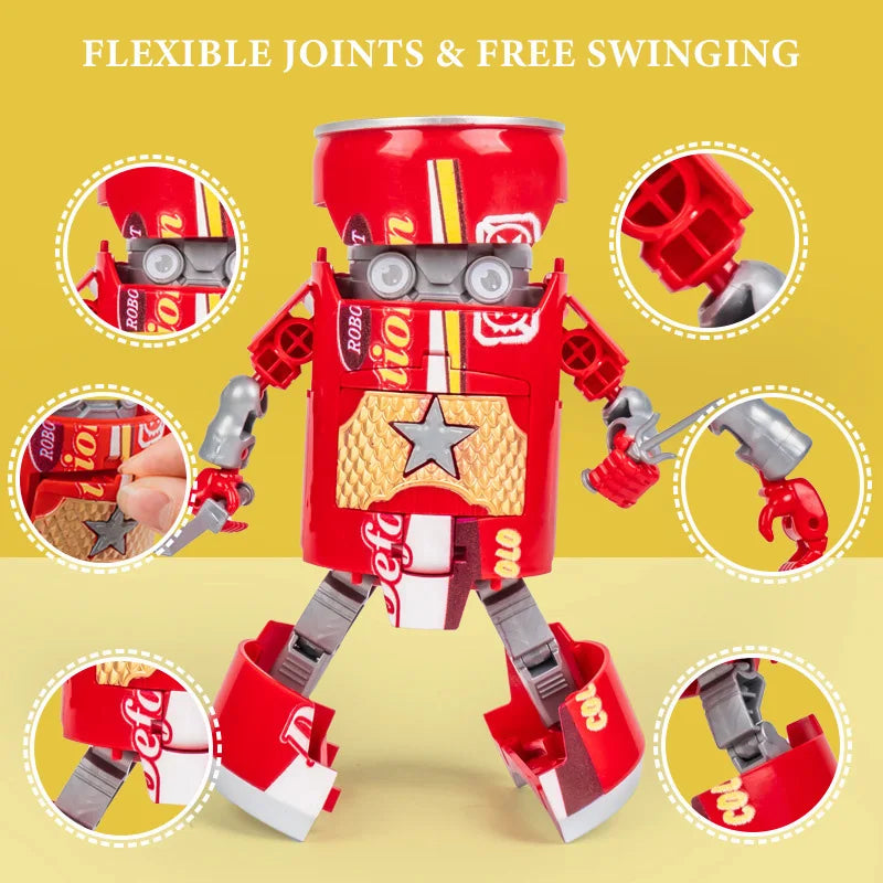 Deformed Soda Robot Action Figures Cartoon Mecha Beverage Deformation Can Warrior Model Educational Toys For Children Boys Gift