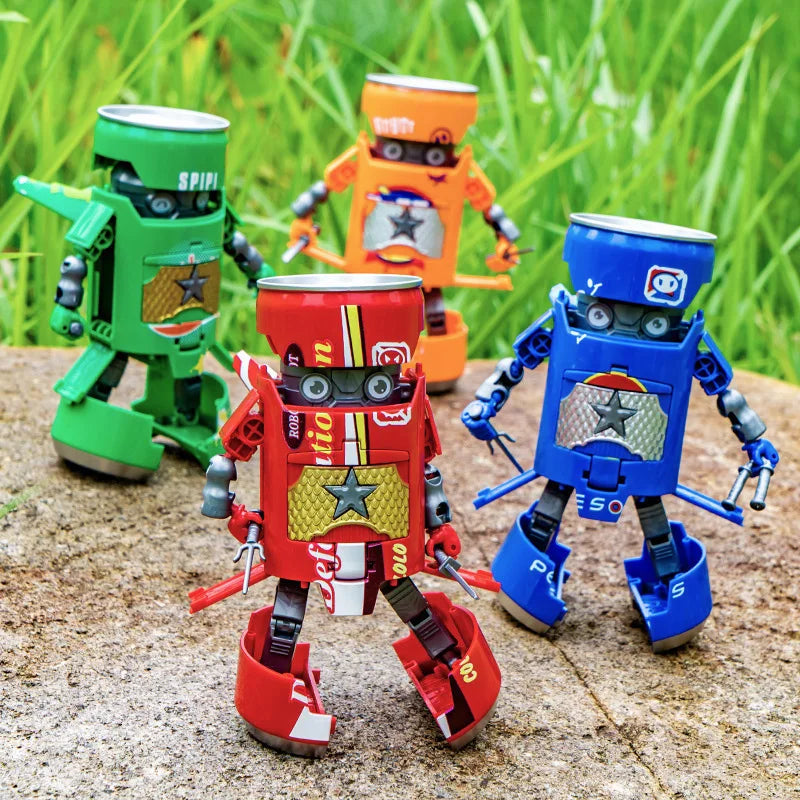 Deformed Soda Robot Action Figures Cartoon Mecha Beverage Deformation Can Warrior Model Educational Toys For Children Boys Gift