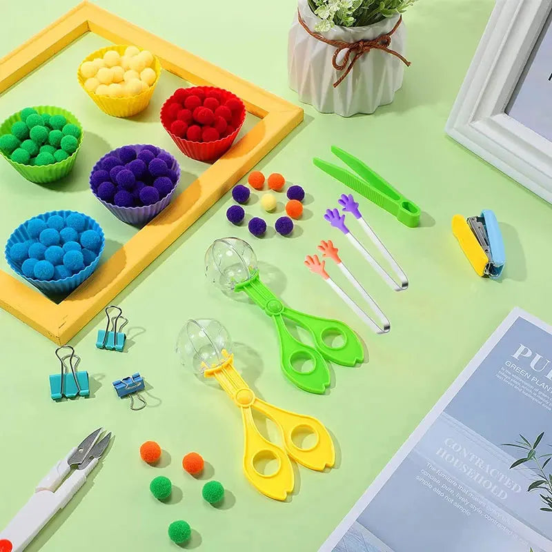 3 year Old  Children's Rainbow Counting Pompoms Toys Sorting Cup Montessori Sensory Toys Preschool Learning Activities Math Toys