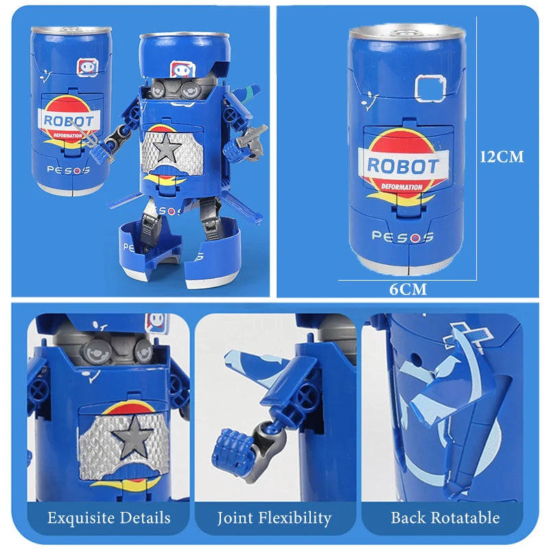 Deformed Soda Robot Action Figures Cartoon Mecha Beverage Deformation Can Warrior Model Educational Toys For Children Boys Gift